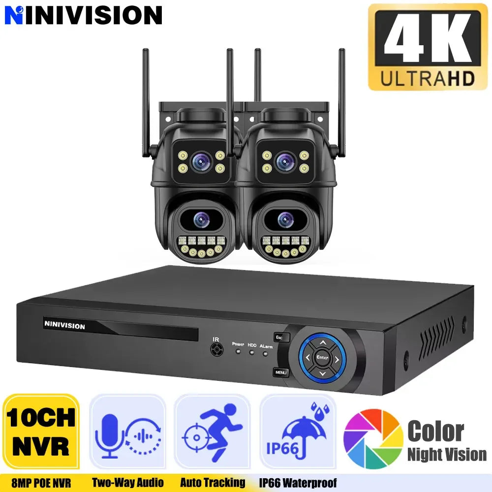 Smart 4K 8MP Wireless Dual Lens PTZ WiFi IP Home Security Camera System 10CH POE NVR H.265 Video Surveillance Set CCTV Kit ICsee