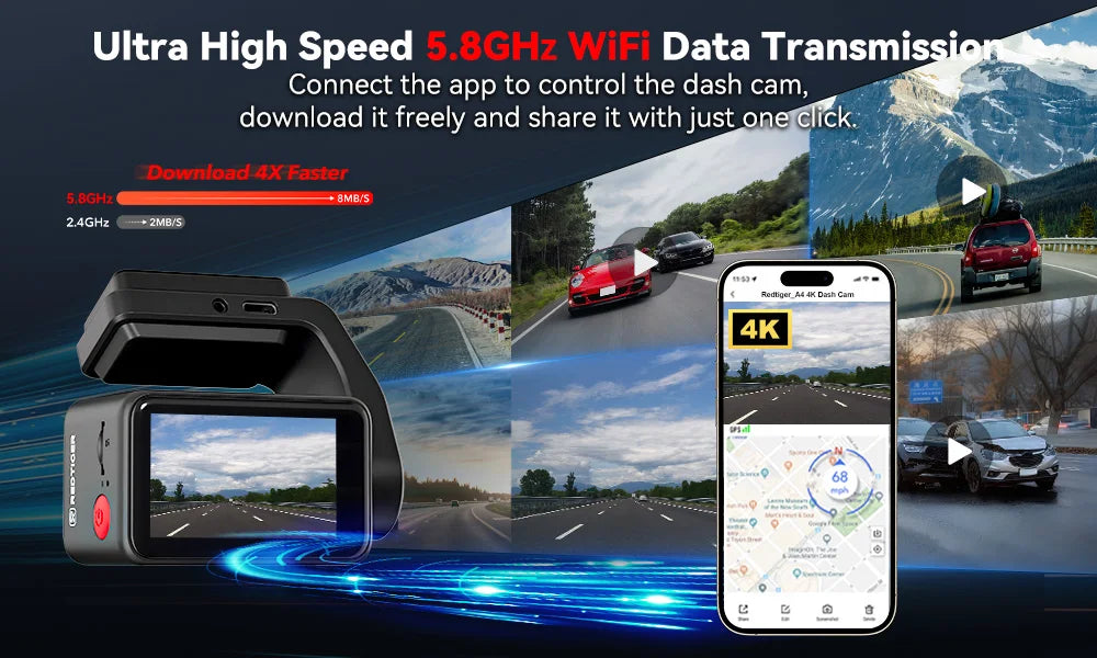 REDTIGER A4 Dash Camera Front and Rear 4k Dash Cam