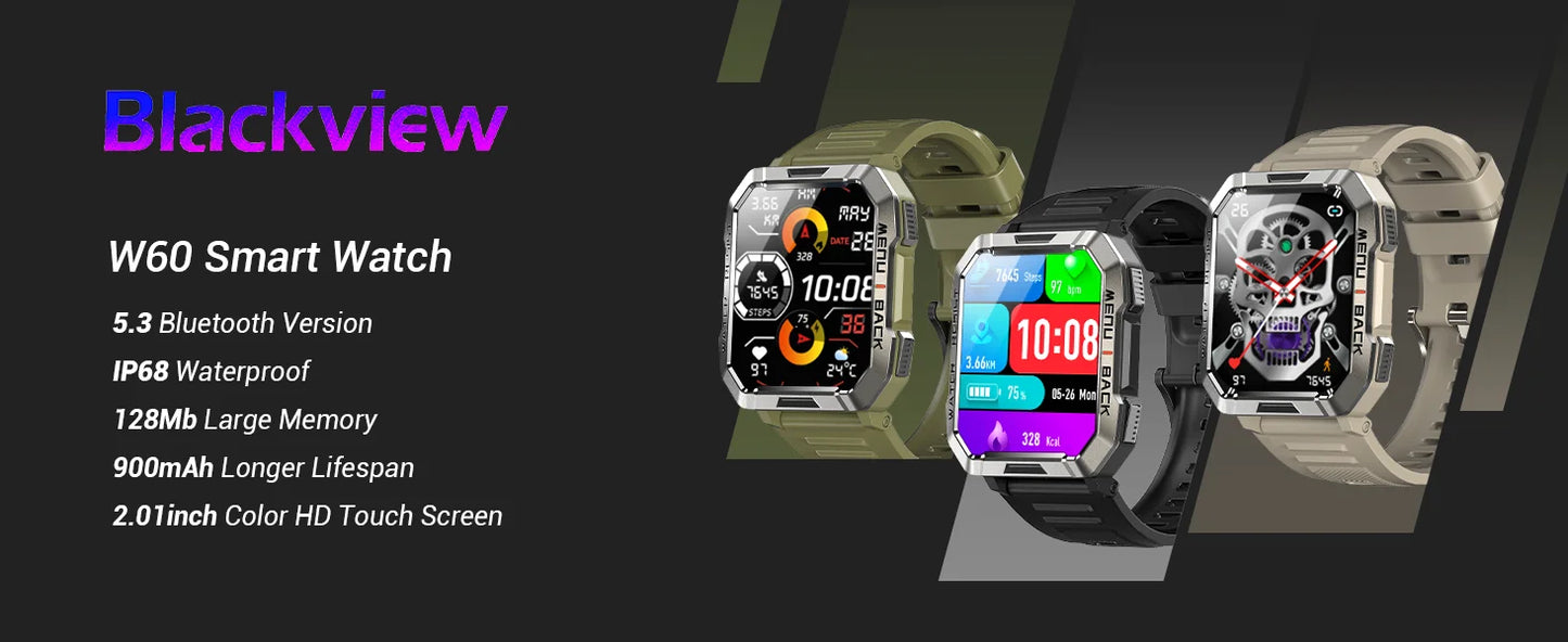 Blackview New Smart Watch 2.01'' HD Display Outdoor Men's Watches