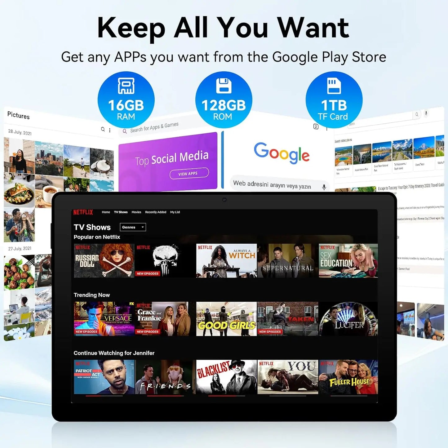 URAO A7 11 Inch Android Tablet 16GB RAM 128GB ROM 1TB Expansion