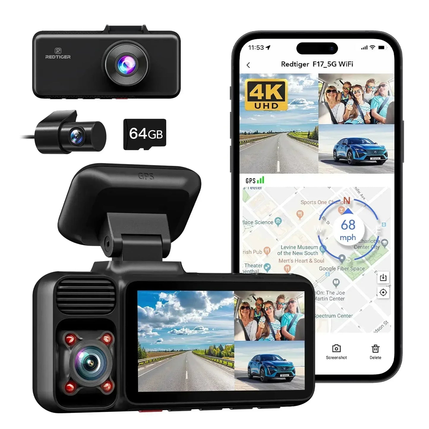 REDTIGER 3 Channel Car Camera 4k Dash Camera