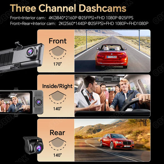 11.26 Inch 3 Camera 4K+1080P+1080P Video Recording Car Dash Cam