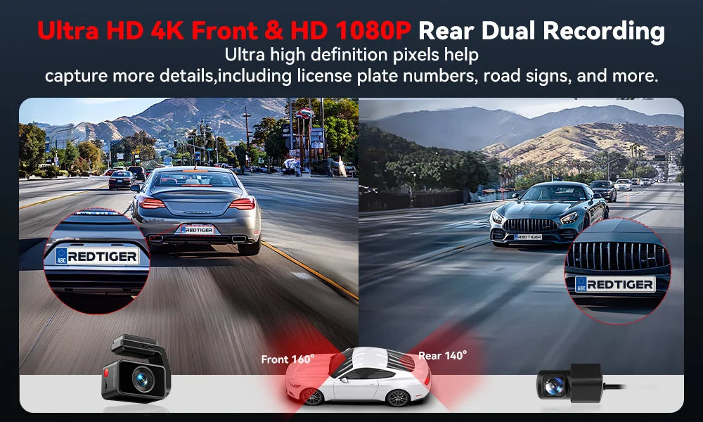 REDTIGER A4 Dash Camera Front and Rear 4k Dash Cam