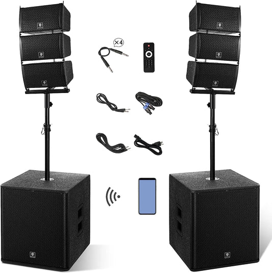 PRORECK 18INCH 8000W P.M.P.O Stereo Bluetooth/DJ/Powered PA Speaker System Combo Set with Two Subwoofers and 6 Line Array Speake