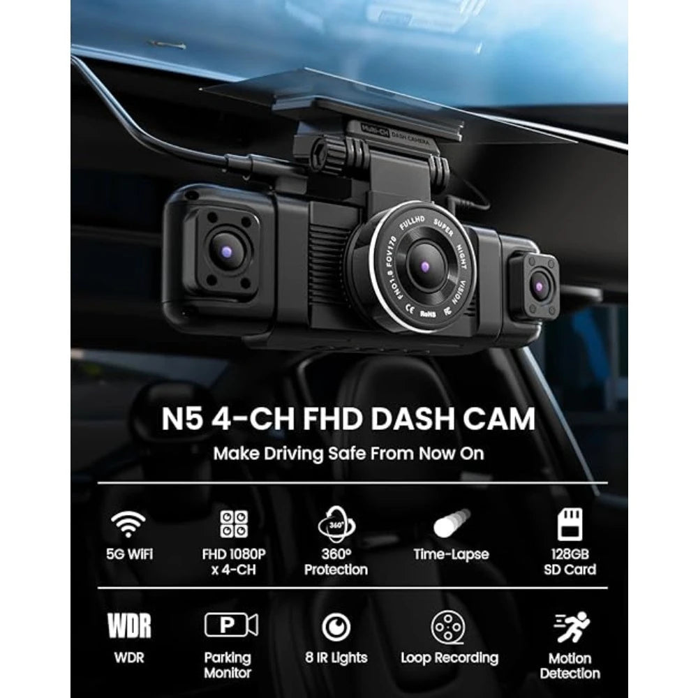 N5 4 Channel Dash Cam 360° View,