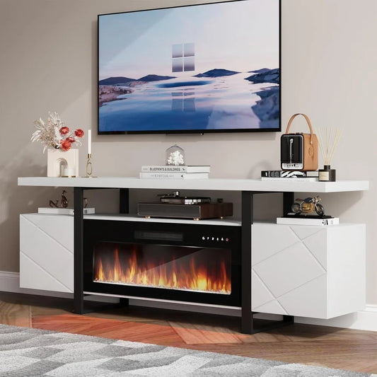 Fireplace TV Stand with 36" Electric Fireplace,Fits TVs up to 80", Fireplace Entertainment Center with Storage Cabinets/Adjustab