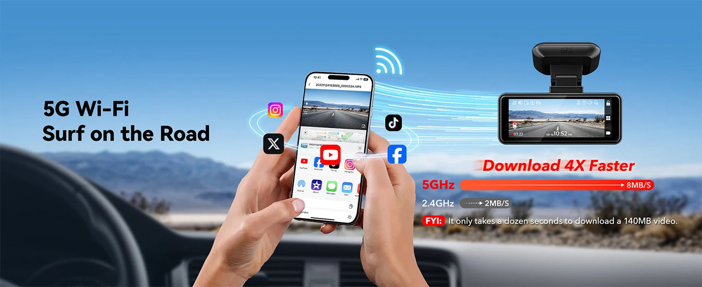 REDTIGER Dash Cam HD 4K Built-in GPS 70FOV Car DVR 5G WIFI APP Control Fatigue Driving Reminder Car Camera with Night Vision