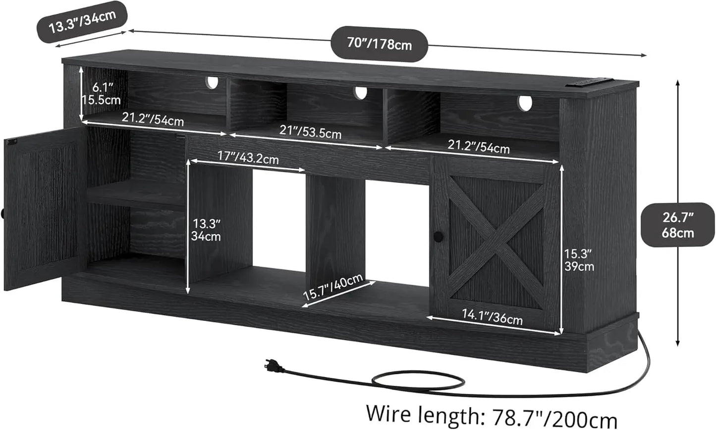 TV Stand for 75/80 Inch TV,Black Entertainment Center 70 Inches Wide,Media Furniture TV Table with with Power Outlet,TV Consoles