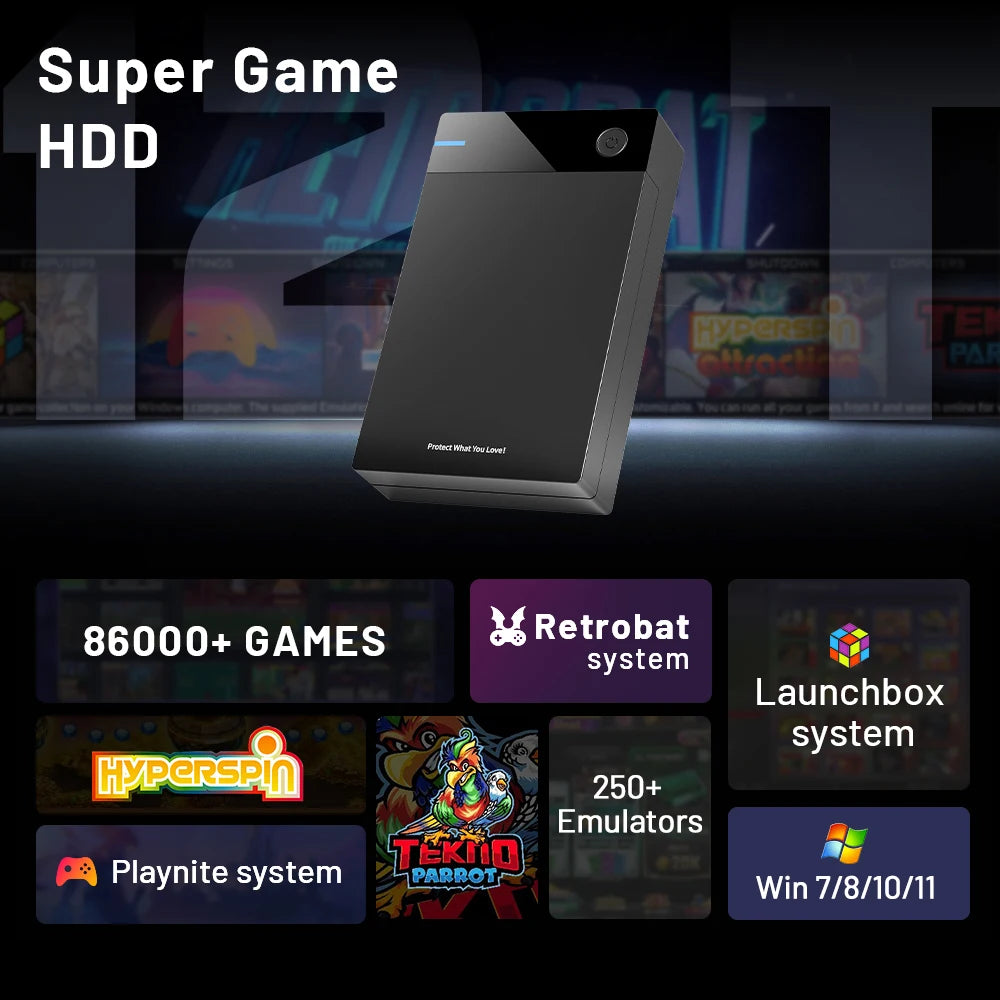 12TB Gaming HDD with Hyperspin Launchbox Retrobat Playnite with 86000+ Retro Video Games Super Console