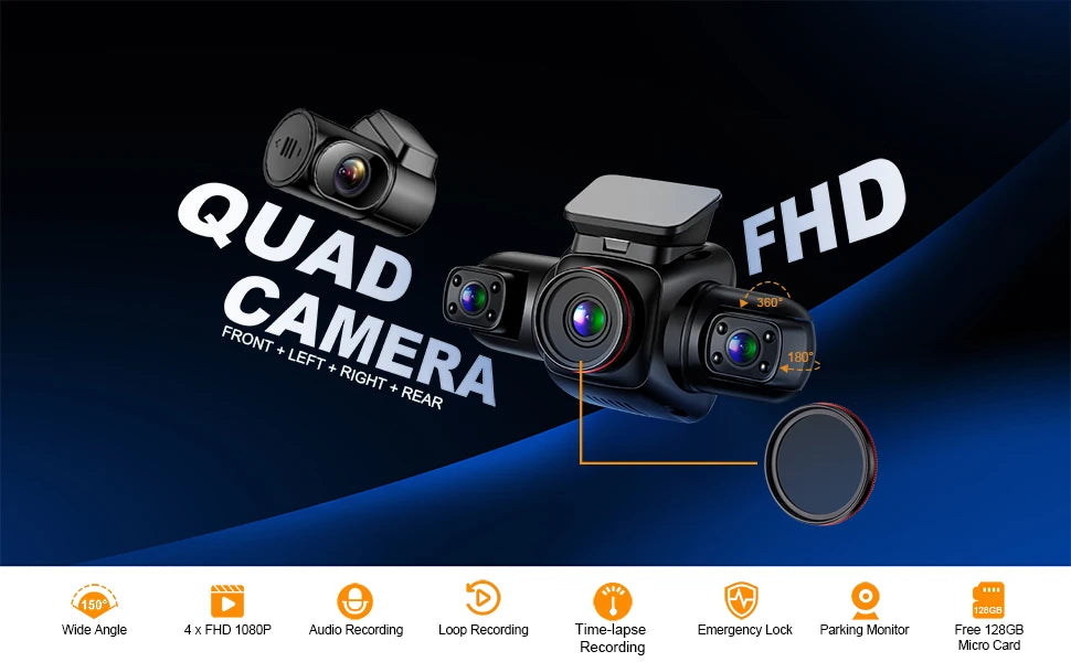 PRUVEEO 360° View Dashcam for Cars with CPL GPS WiFi  128G