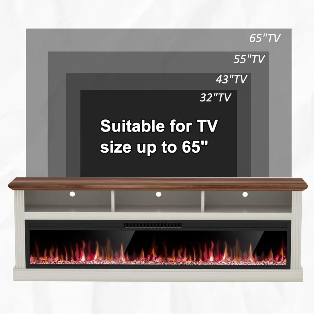 58" Fireplace TV Stand for TVs Up to 65" with 52" Electric Fireplace,White Entertainment Center,Led Light TV Consoles