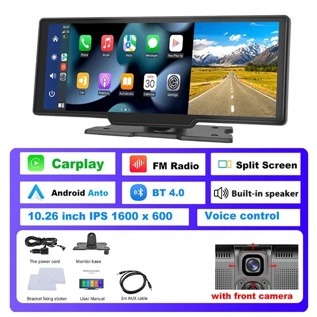 Podofo 10.26" Dash Cam 4K Rearview Camera Dashboard DVR Car Monitor