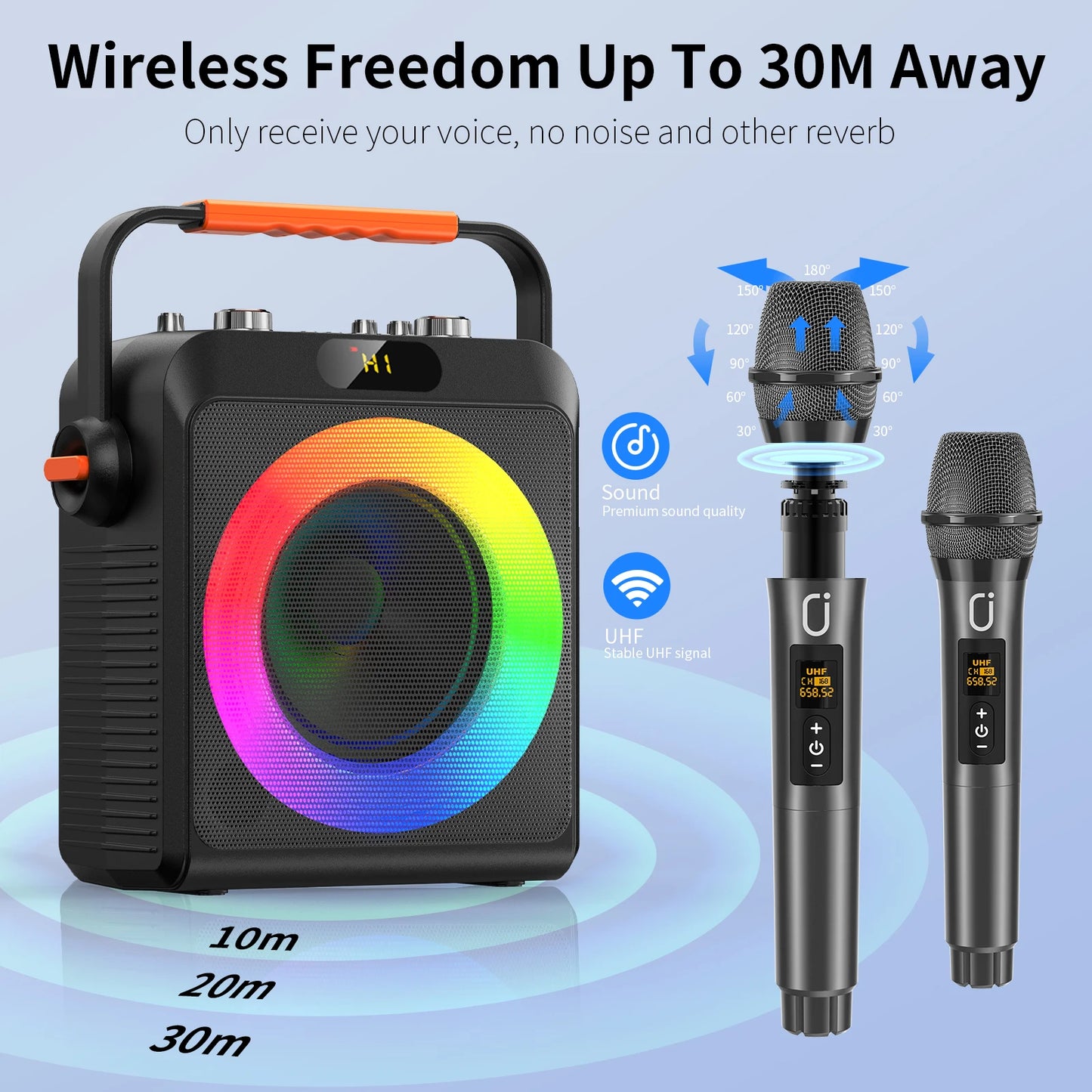 FanFun Karaoke Machine with 2 Microphones, Portable Bluetooth Speaker with RGB Light, Karaoke System for Karaoke Home Party