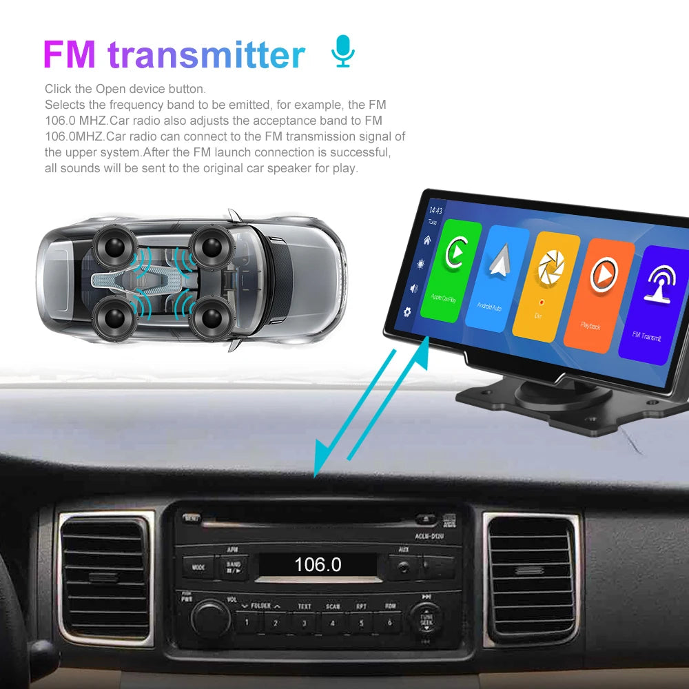 Podofo 10.26" Dash Cam 4K Rearview Camera Dashboard DVR Car Monitor