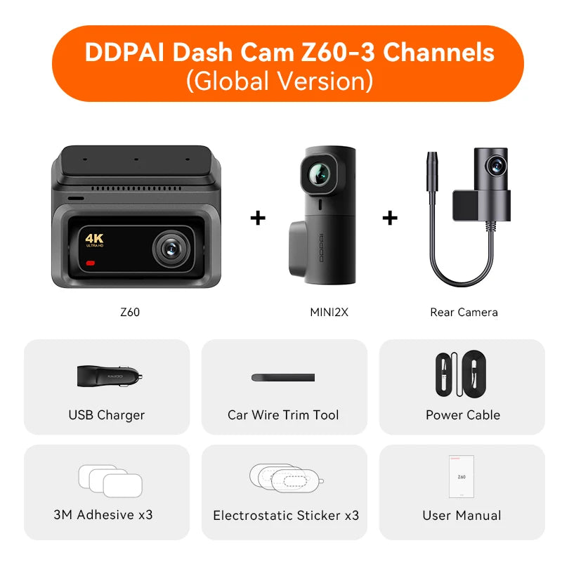 DDPAI Z60 4K+2K+1080P Dashcam  ADAS NightVIS 2.0 Dash Camera 24H Parking Monitor
