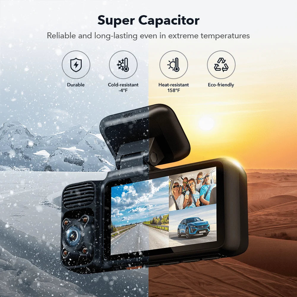REDTIGER 3 Channel Car Camera 4k Dash Camera