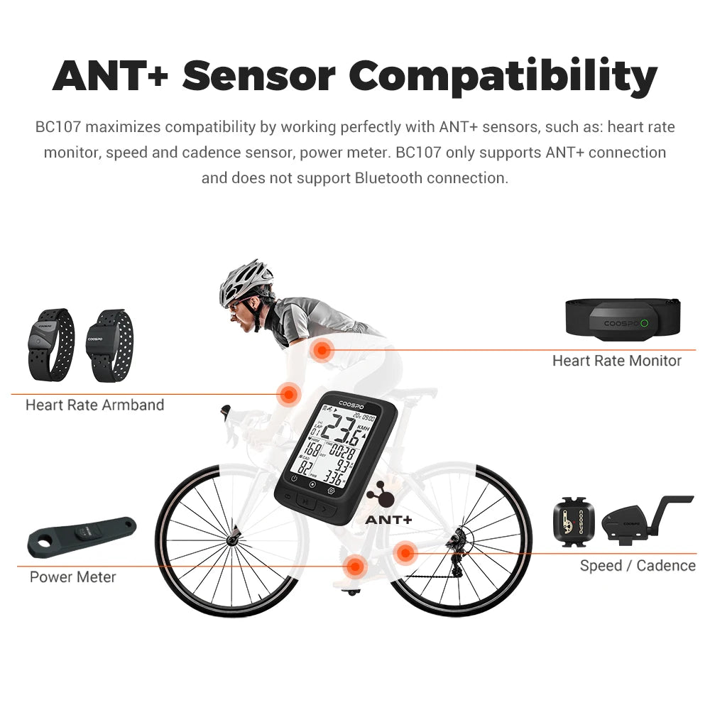 COOSPO BC107 Bike Computer GPS Wireless Bicycle Cycling Odometer Speedometer