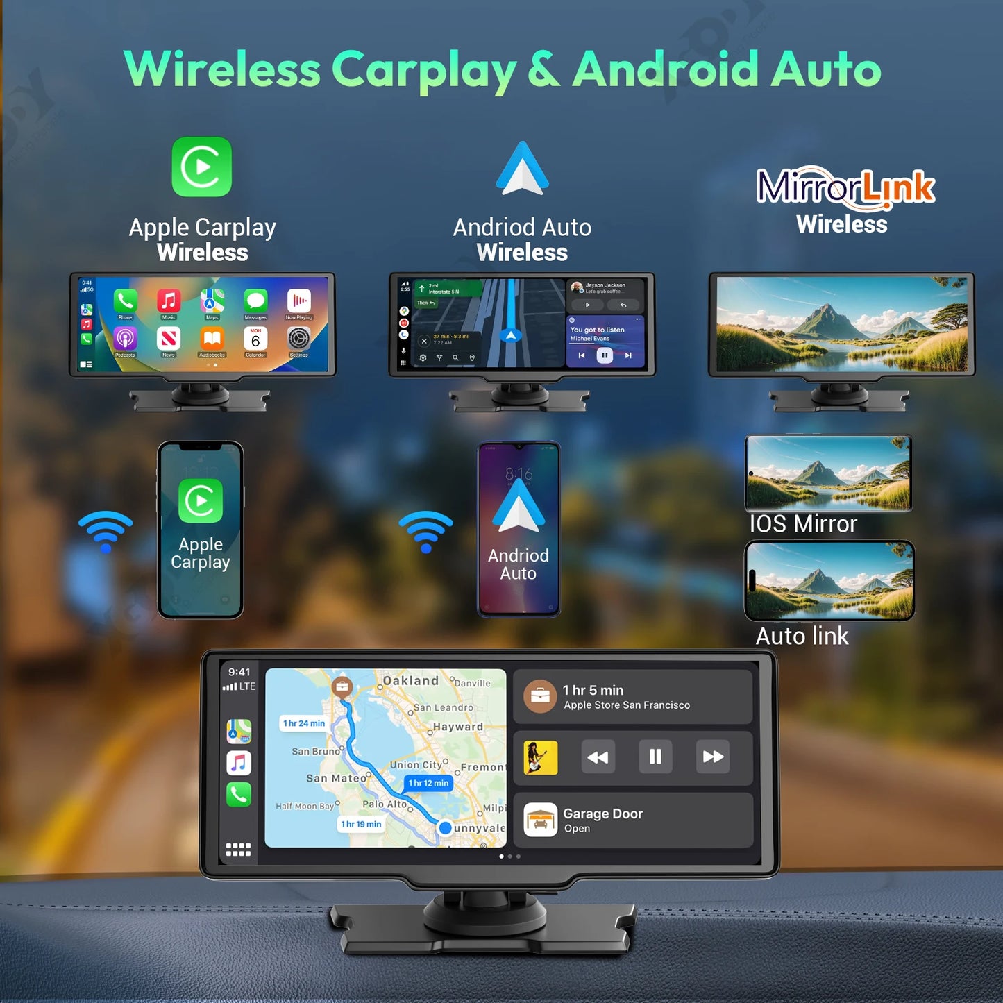 4K 10.26" Touch Screen Car DVR Dashcam Wireless