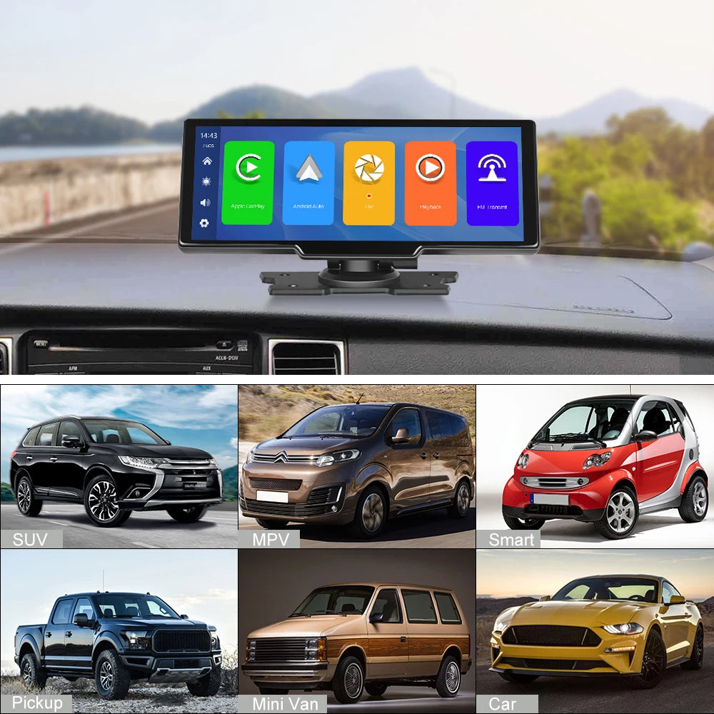 Podofo 10.26" Dash Cam 4K Rearview Camera Dashboard DVR Car Monitor
