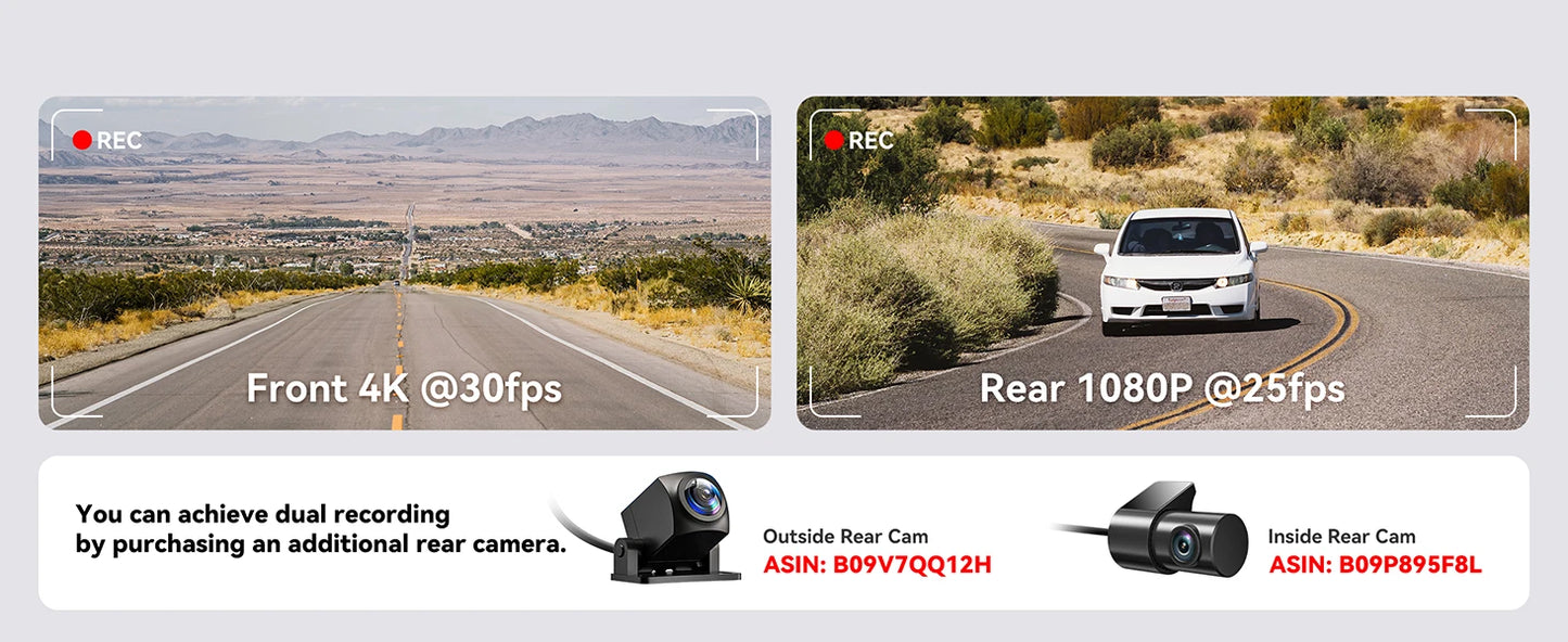 REDTIGER Dash Cam HD 4K Built-in GPS 70FOV Car DVR 5G WIFI APP Control Fatigue Driving Reminder Car Camera with Night Vision