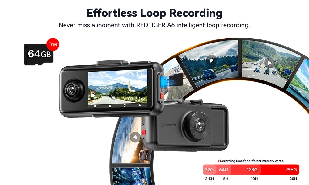 REDTIGER A6  3 Cameras Front/Cabin/Rear Cam 4K