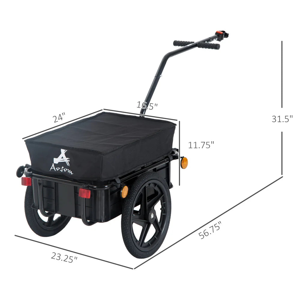 Aosom Bicycle Cargo Trailer with Removable Box and Waterproof Cover, Bike Wagon Trailer with Two 16in Wheels