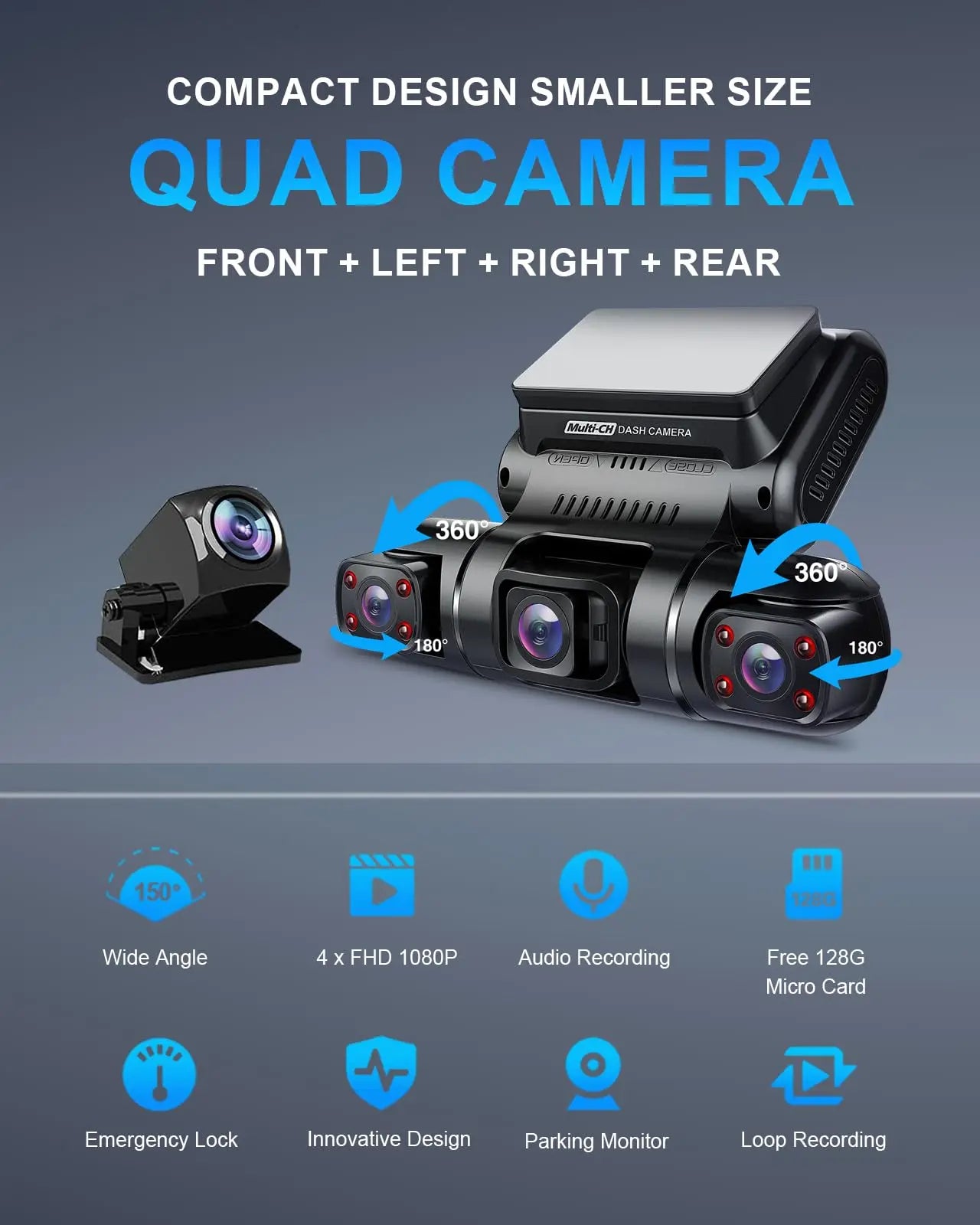 PRUVEEO 360° View Dashcam with GPS WiFi Night Vision Dash Cam Parking Monitor