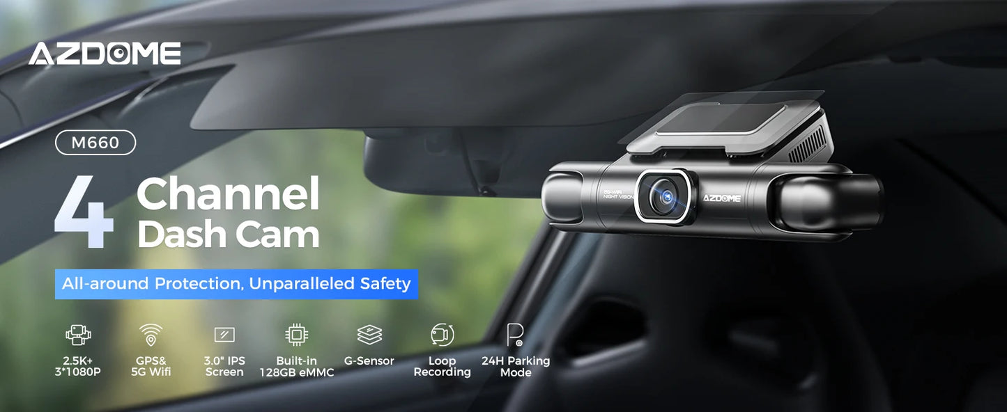 AZDOME 4 Channel Dash Cam 360° View