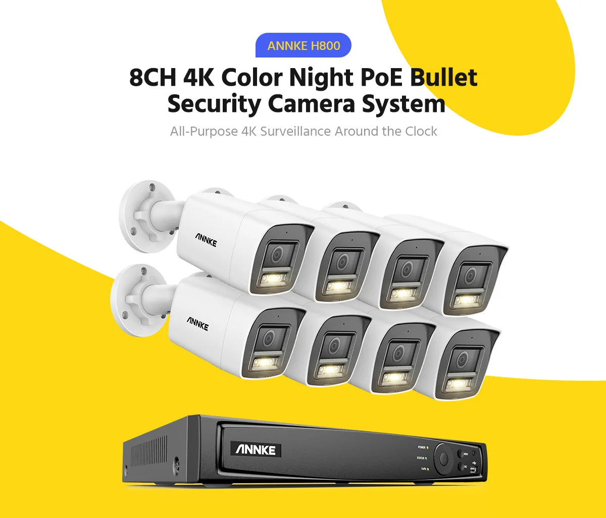 ANNKE 4K Ultra HD POE Video Surveillance System 8CH H.265+ NVR With 4K Security Cameras CCTV Kit Audio Recording 8MP Ip camera