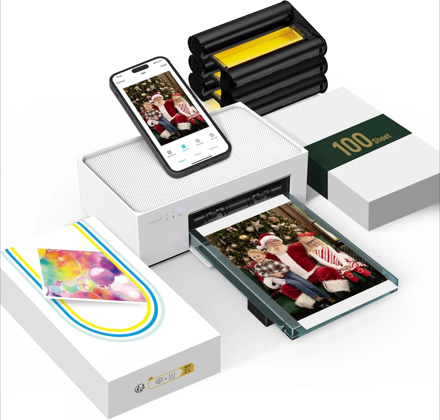 NEW  4x6'' Photo Printer, Phone Printer 100 Sheets & 3 Cartridges, Full-Color Photo, Portable Instant Photo Printer for iPhone ,