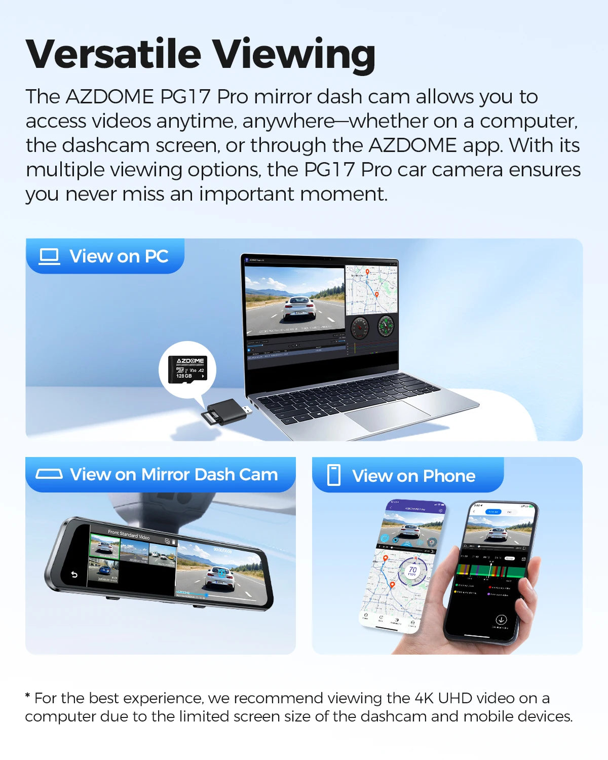 AZDOME 4K+2.5K Dash Cam PG17 Pro