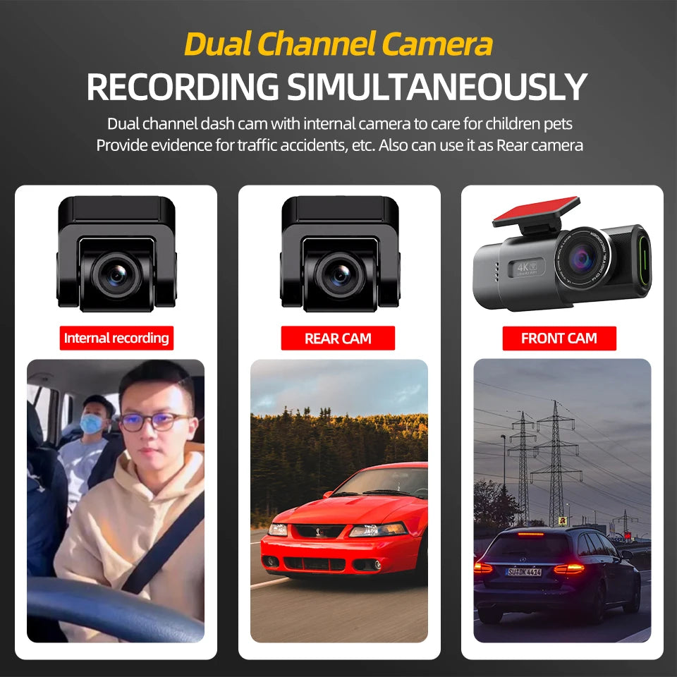 E-ACE 4K Dash Cam for Cars Dual Lens Camera DVR Video Recorder