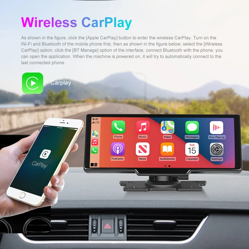 Podofo 10.26" Dash Cam 4K Rearview Camera Dashboard DVR Car Monitor