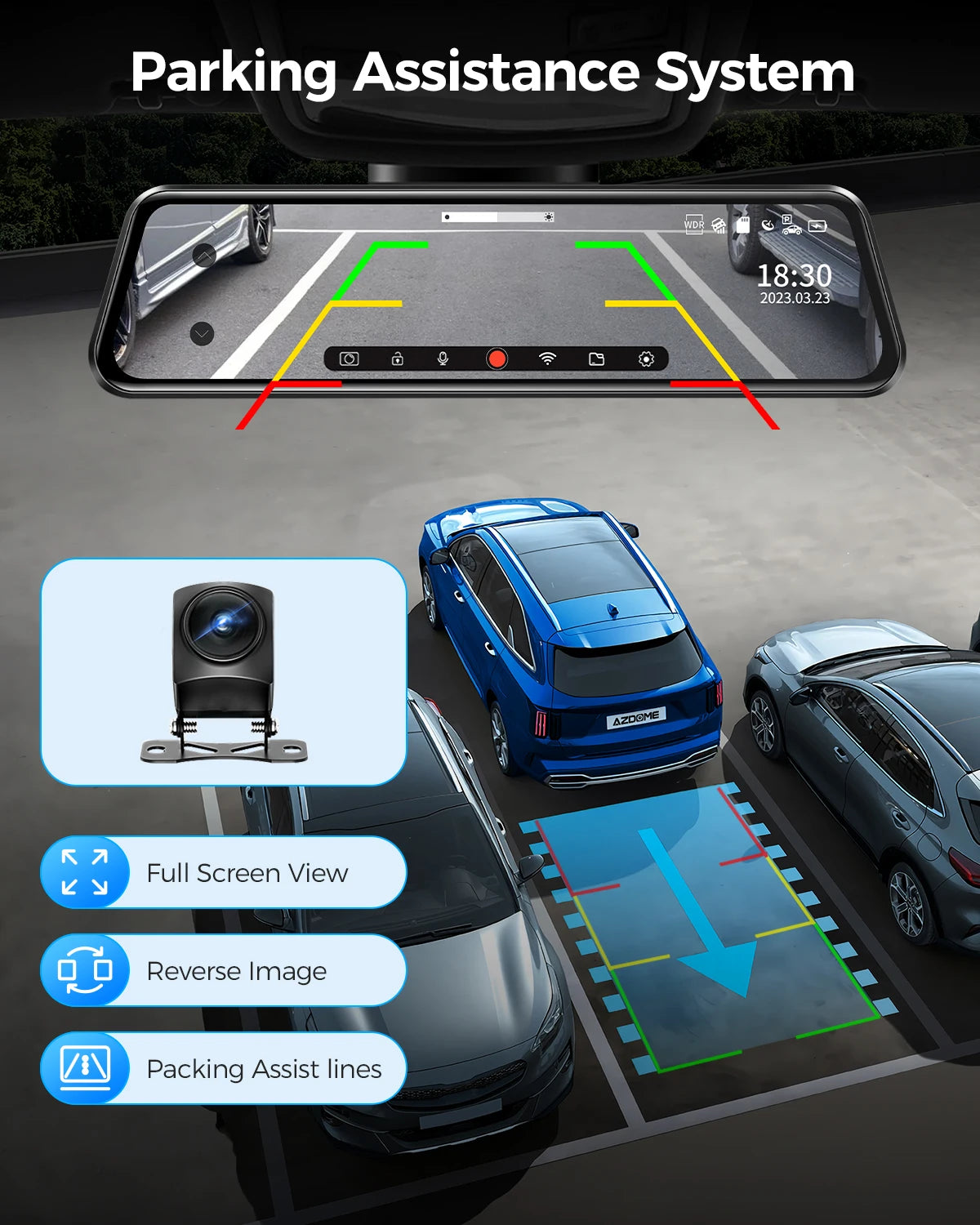 AZDOME PG17 12" WiFi Mirror Dash Cam 4K Front and 1080P Rear View Mirror Camera for Cars