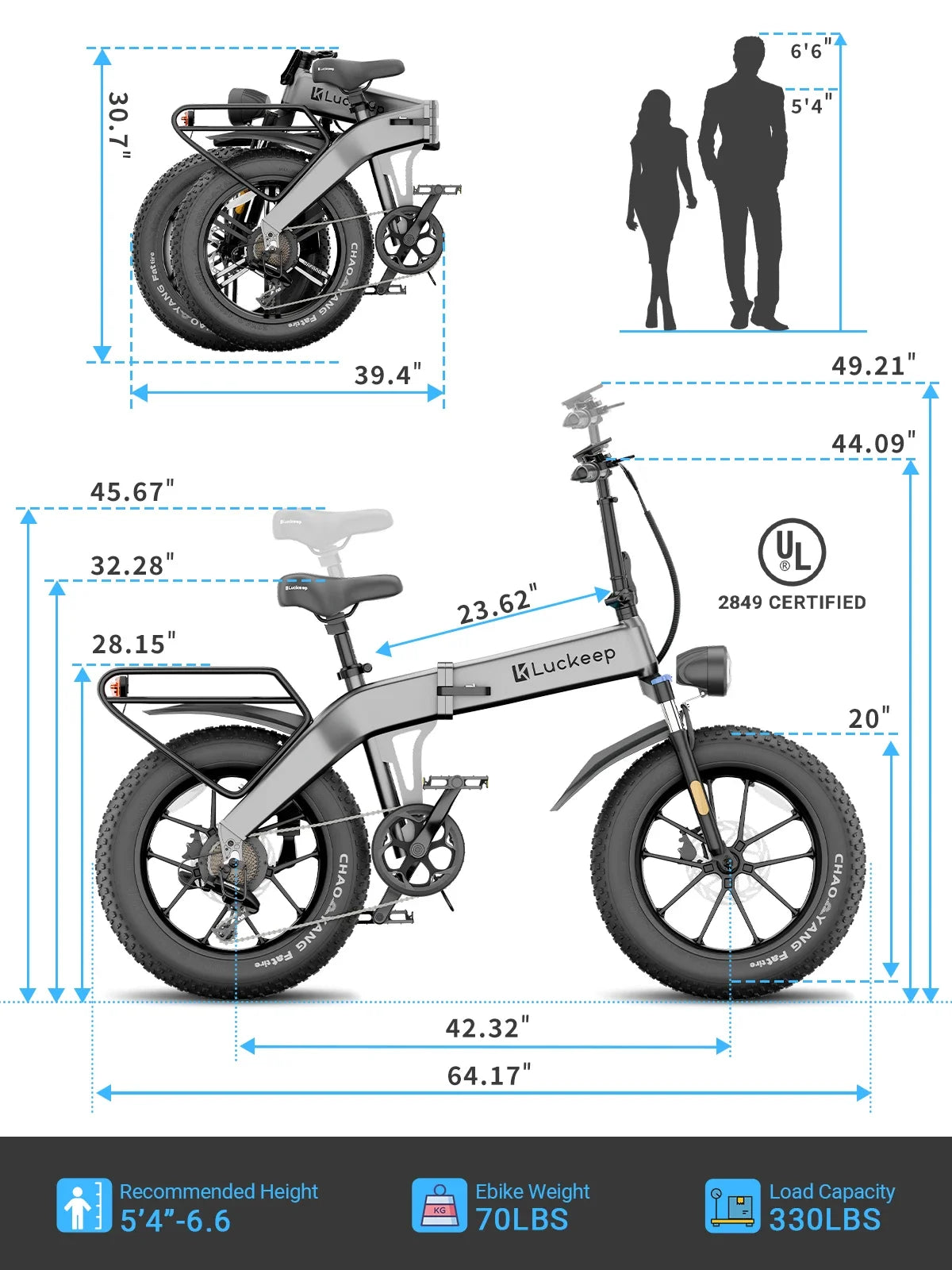 Luckeep X1 Fold Electric Bike 1500W Peak Motor 48V15AH Battery Electric Bicycle Hydraulic Disc Brakes 20" x 4.0" Fat Tire Ebike