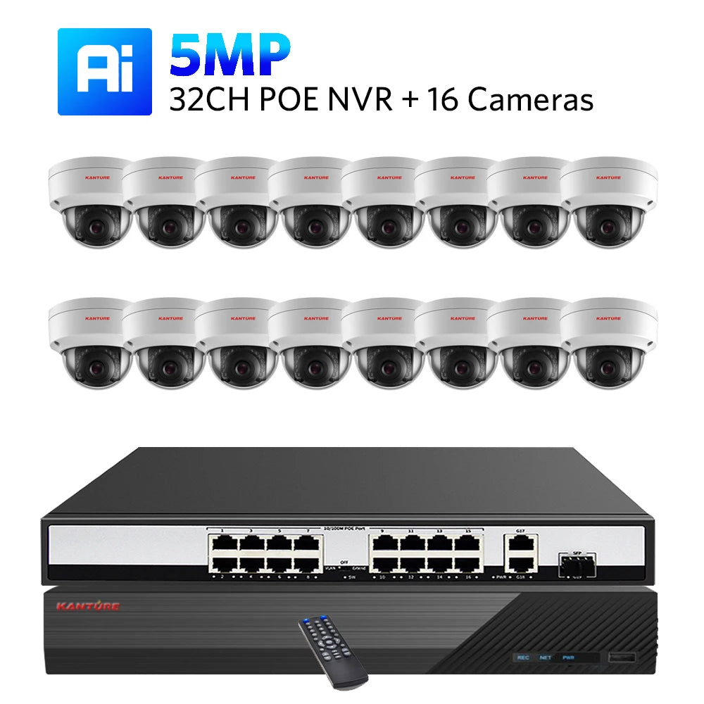 KANTURE H.265 32CH 4K NVR Kit 5MP POE Security Camera System Audio Record Indoor Outdoor Vandalproof CCTV Video Surveillance Kit