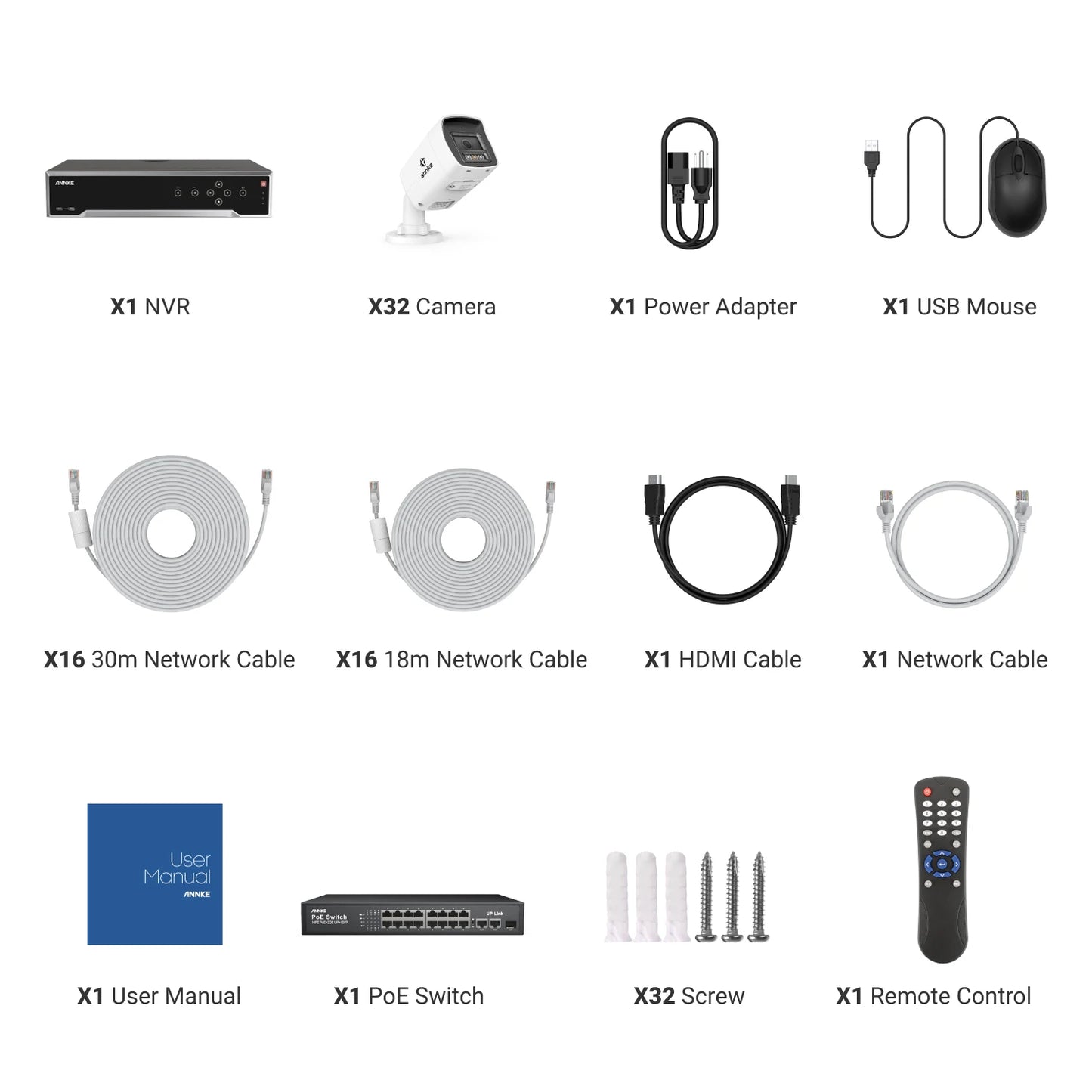 ANNKE 32CH 4K Ultra HD POE Network Video Security System 8MP H.265+ IP Camera Support Two Way Audio Human&Vehicle Detection 4MM