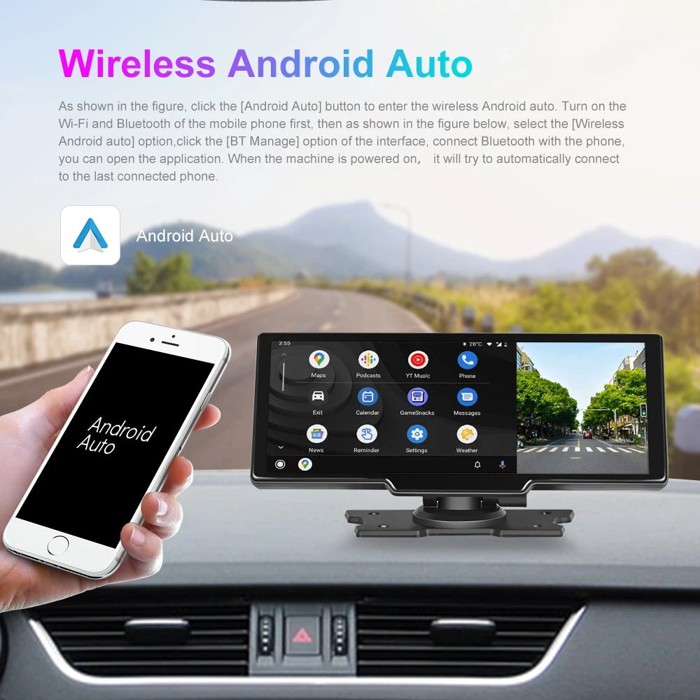 Podofo 10.26" Dash Cam 4K Rearview Camera Dashboard DVR Car Monitor