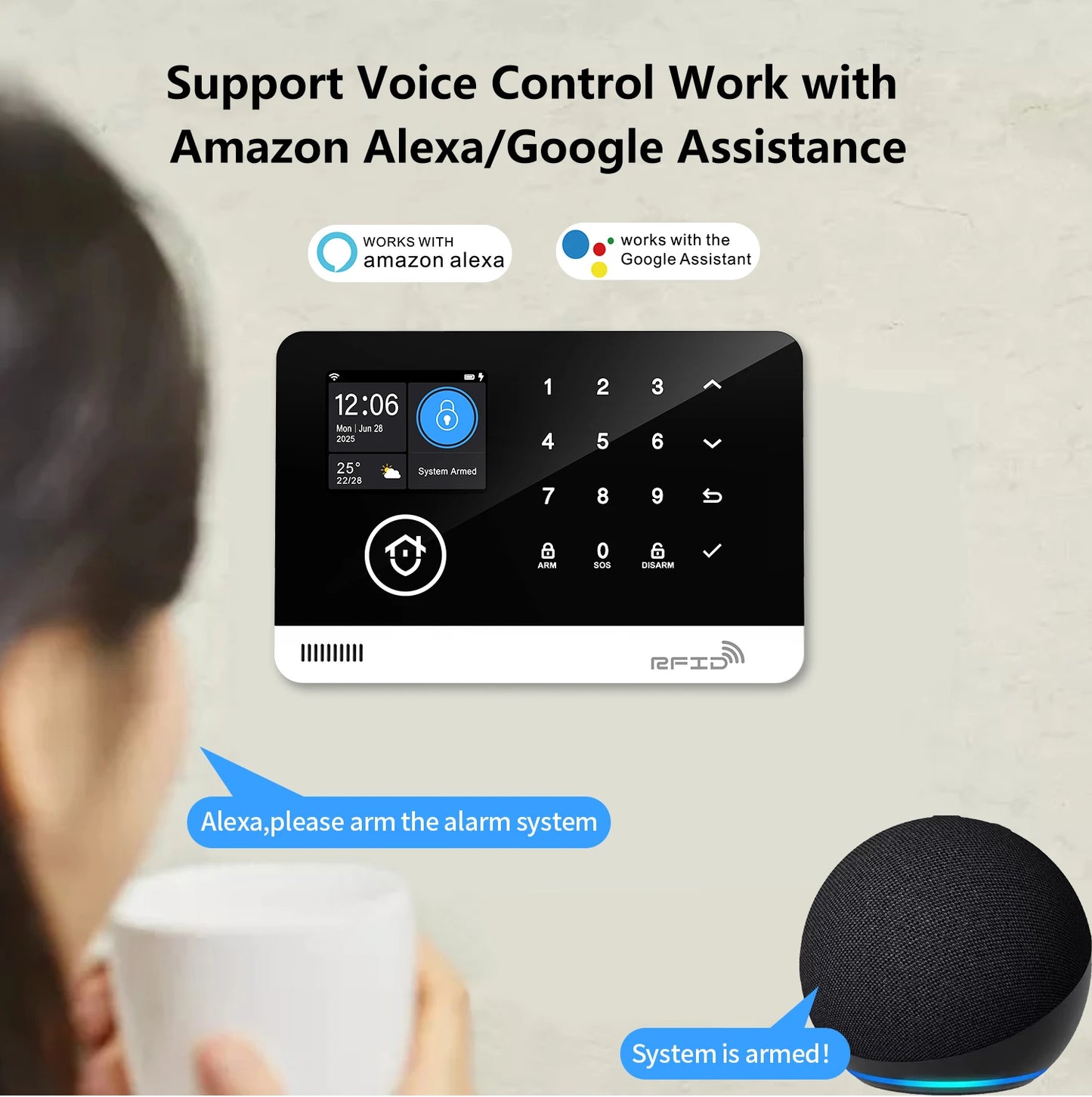 Tuya Smart WiFi GSM Home Security Alarm System - Touch Keyboard RFID APP Control Wireless Anti-Theft with Volume Adjustable