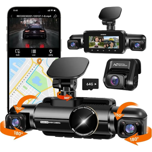 Neideso 360° Dash Cam Front, Rear and Inside,
