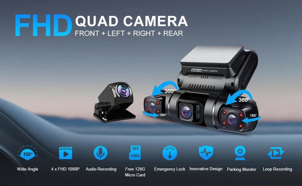 PRUVEEO 360° View Dashcam with GPS WiFi Night Vision Dash Cam Parking Monitor