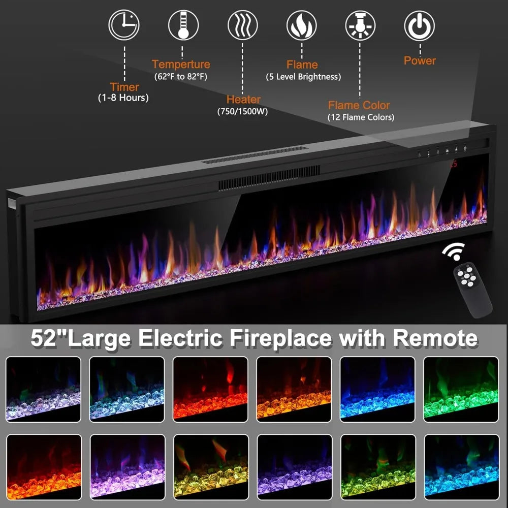58" Fireplace TV Stand for TVs Up to 65" with 52" Electric Fireplace,White Entertainment Center,Led Light TV Consoles