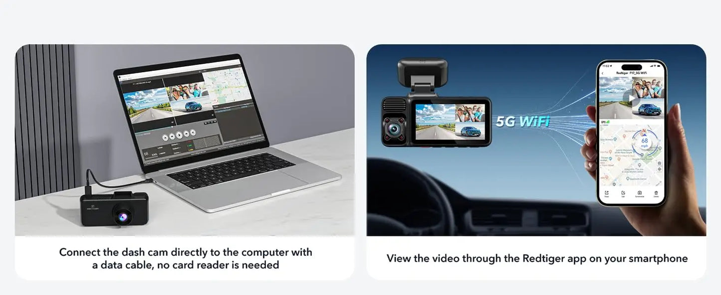 REDTIGER 3 Channel Car Camera 4k Dash Camera