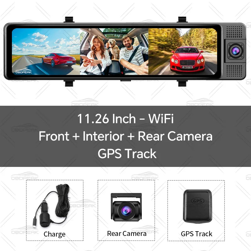 WiFi 3 Channel 4K 11.26 Inch Rearview Mirror Three Way Dash Cam