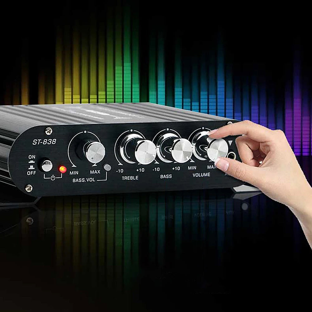 ST-838 HiFi 2.1 Channel Power Amplifier 80W*2 Stereo Bass Sound Amp Mini Media Player Subwoofer Amplifier Car Home Amp