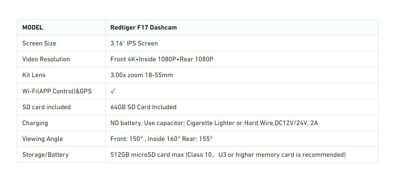 REDTIGER 3 Channel Car Camera 4k Dash Camera