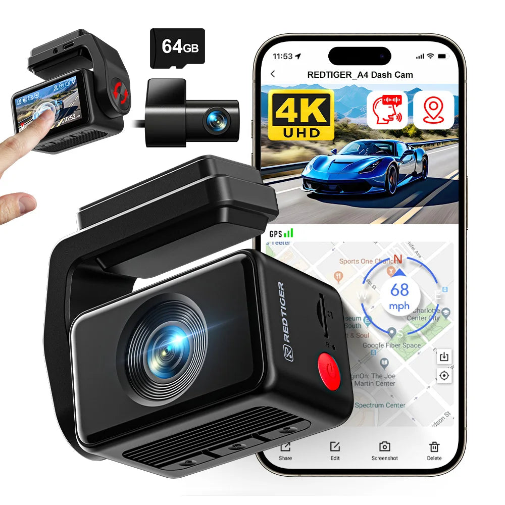 REDTIGER A4 Dash Camera Front and Rear 4k Dash Cam