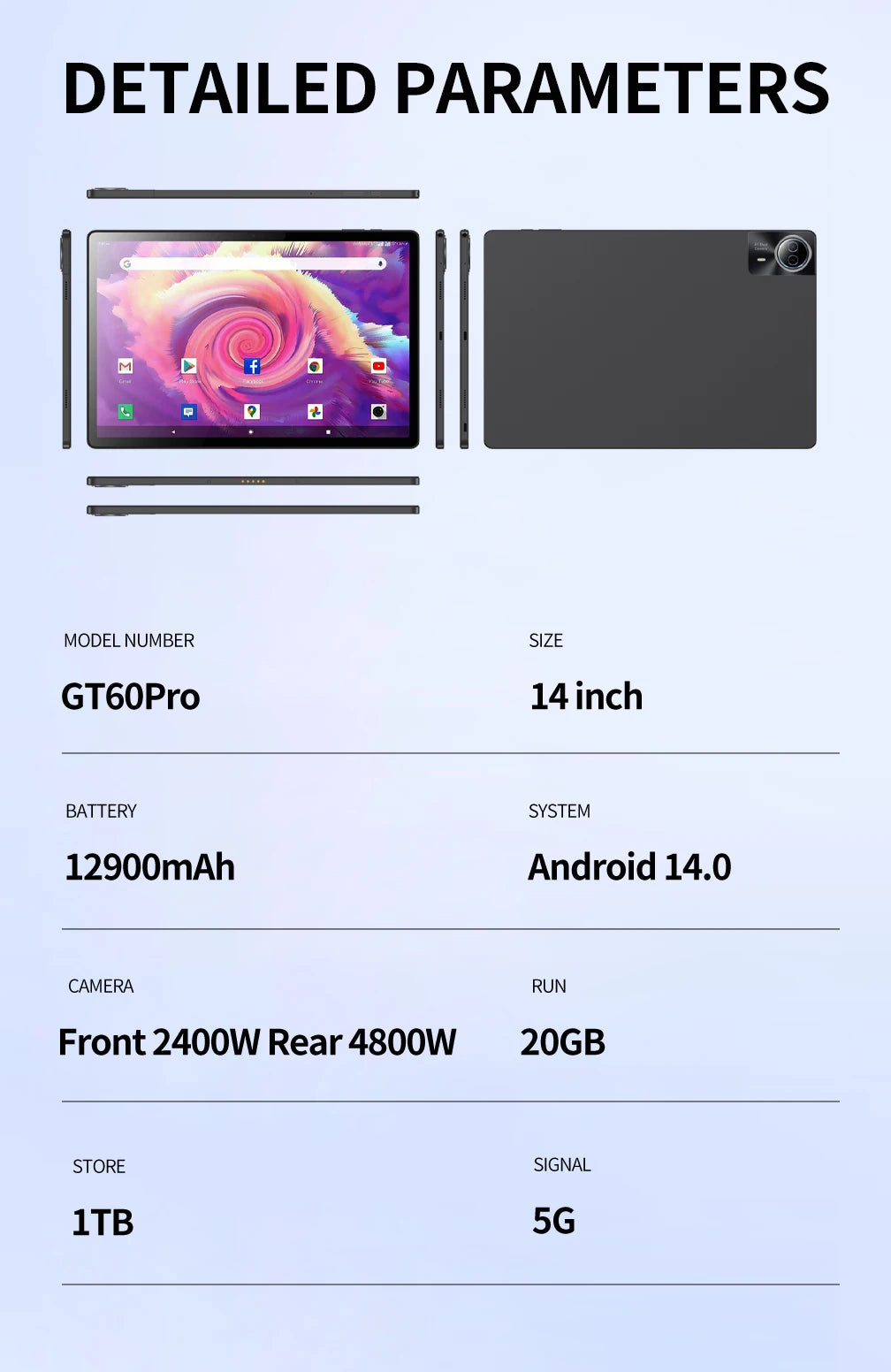 2025 Flagship 14'' Tablet 20GB RAM 1TB Storage 5G Global Version