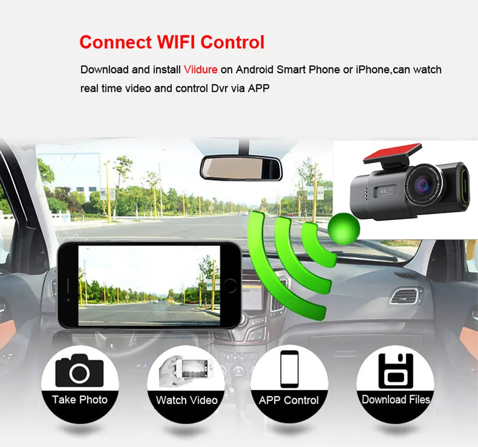 E-ACE 4K Dash Cam for Cars Dual Lens Camera DVR Video Recorder