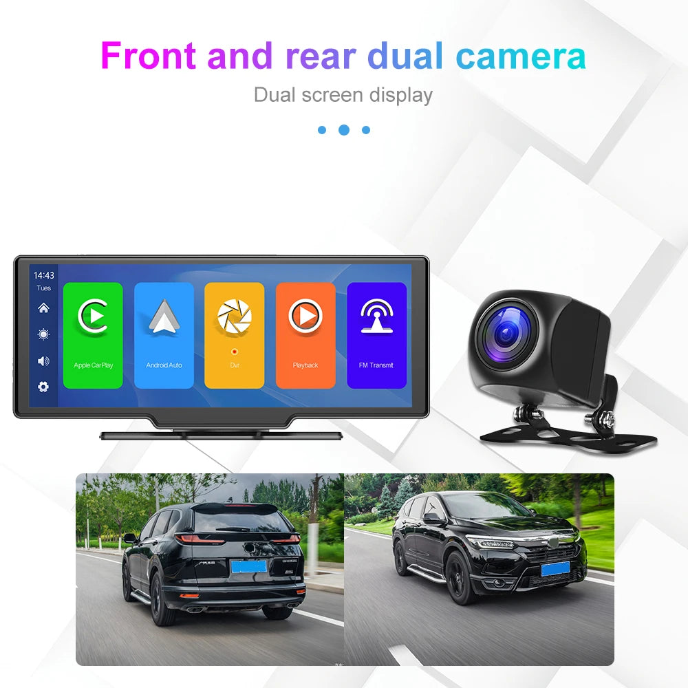 Podofo 10.26" Dash Cam 4K Rearview Camera Dashboard DVR Car Monitor